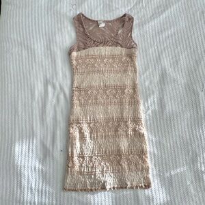 Tan and brown lace mini dress with stretchy fit